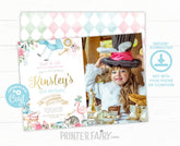 Alice in Wonderland Birthday Invitation with Photo, Editable Tea Party (Instant Download)