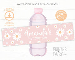 Editable Daisy Water Bottle Labels, Floral Birthday Party (Digital Download)