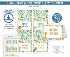 Jungle Birthday Party Food Tents Editable Template, Instant Download