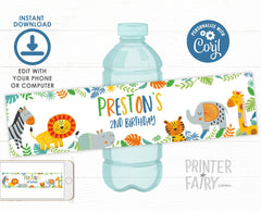 Editable Jungle Birthday Water Bottle Labels (Digital Download)