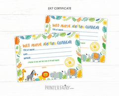 Safari Animal Adoption Party Printable Sign, Certificate (Instant Download)