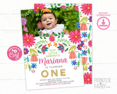 Fiesta 1st Birthday Invitation with Photo, Little Señorita (Digital Invite)