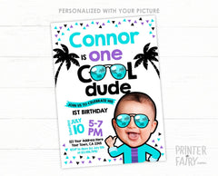 1st Birthday Photo Invitation, Pool Party (Digital Invitation)