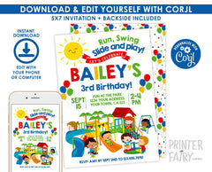 Playground Birthday Party Invitation Editable Template, Instant Download