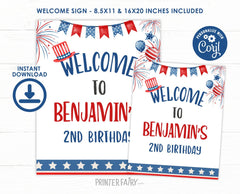 4th of July Birthday Welcome Sign, Firecracker Theme (Instant Download)
