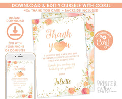 Peach Floral Thank You Cards, Editable Template (Instant Download)
