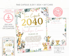 Jungle Time Capsule Sign and Card Templates (Digital Download)