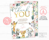Jungle Safari Thank You Card, Editable Birthday Baby Shower Note (Digital Download)