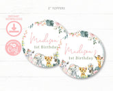 Wild One Jungle Toppers, Floral Safari Birthday, Baby Shower (EDITABLE, Instant Download)