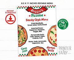 Pizza Birthday Party Menu Sign, Editable Restaurant Menu (Instant Download)