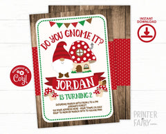 Woodland Gnome Birthday Invitation, EDITABLE (Digital Invitation)