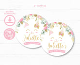 Floral Kitty Birthday Toppers, Editable Thank You Tag (Instant Download)