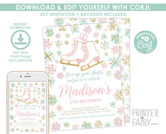 Ice Skating Birthday Invitation, Winter Snowflake Party (Digital Invite)