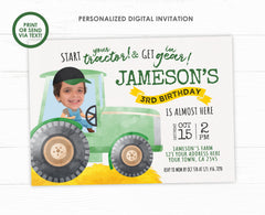 Tractor Birthday Invitation with Photo, Farm Theme (Digital Invitation)