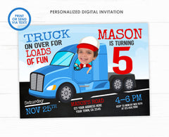 Truck Birthday Invitation with Photo, Personalized Digital Invitation