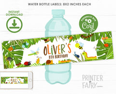 Insects Birthday Party Water Bottle Labels (Digital Download)