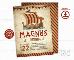 Editable Viking Boat Birthday Invitation (Digital Download)