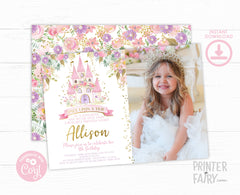 Princess Birthday Invitation with Photo EDITABLE Template, Instant Download