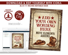 Editable Western Birthday Sign Template (Instant Download)