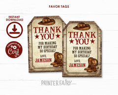 Western Birthday Thank You Tags, Cowboy Party (Digital Download)