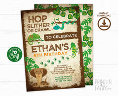 Reptile Birthday Invitation, Editable Animal Party (Digital)
