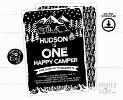 Happy Camper 1st Birthday Invitation, EDITABLE (Digital Download)