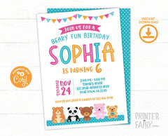 Teddy Bear Birthday Invitation, Editable Bear Theme (Instant Download)