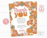 Hippie Floral Thank You Card, Retro Birthday (INSTANT DOWNLOAD)