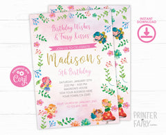 Fairy Birthday Invitation Editable Template, Instant Download