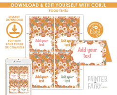 Boho Floral Food Tent Cards, Place Labels, Editable Template Instant Download