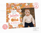 Hippie Floral Birthday Invitation, Retro Groovy One (Editable, Instant Download)