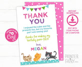 Editable Kitty Cat Thank You Card, Pet Birthday (Instant Download)