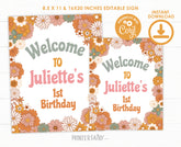 Hippie Floral Birthday Welcome Sign, Groovy Theme (INSTANT DOWNLOAD)
