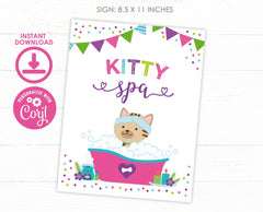 Kitty Spa Birthday Sign, Cat Spa Party Decoration, Printable Sign