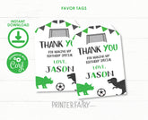 Dinosaur Soccer Favor Tags, Sports Birthday, Editable Thank You Tags (Instant Download)