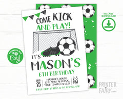 Editable Soccer Birthday Invitation, Sports Party (Instant Download)