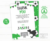 Dinosaur Soccer Thank You Cards, Editable Sports Party (Instant Download)