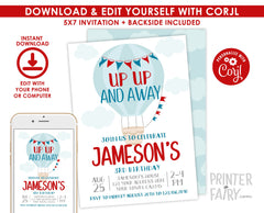 Hot Air Balloon Birthday Invitation, Editable Template (Instant Download)