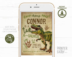 Two-a-saurus Dinosaur 2nd Birthday Invitation, EDITABLE (Digital Download)