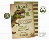 Editable T-Rex Dinosaur Thank You Card (Instant Download)
