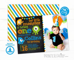 Little Monster Birthday Invitation with Photo (Digital Download)