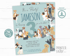 Puppies Birthday Invitation, Pet Pawty Invite (INSTANT DOWNLOAD)