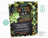 ThreeCeratops Birthday Invitation, Dinosaur Party (EDITABLE Digital Invite)