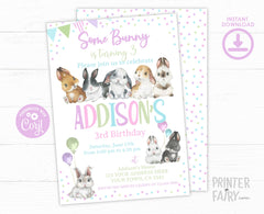 Bunny Birthday Invitation, Editable Rabbit Party (Digital Download)