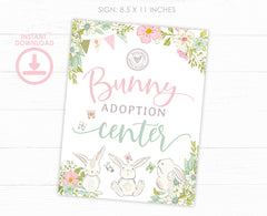 Bunny Adoption Party Sign and Certificate Ready to Print, INSTANT DOWNLOAD