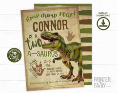 Two-a-saurus Dinosaur 2nd Birthday Invitation, EDITABLE (Digital Download)