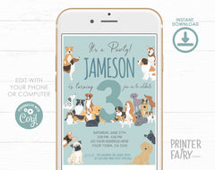 Puppies Birthday Invitation, Pet Pawty Invite (INSTANT DOWNLOAD)