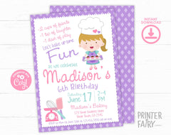 Editable Baking Birthday Invitation, Bakery Theme (Instant Download)