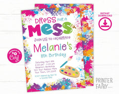 Art Birthday Invitation, Colorful Paint Party (Digital Invite)