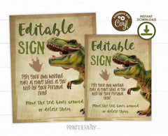 Dinosaur Birthday Sign, Editable T-Rex Party Decor (Instant Download)